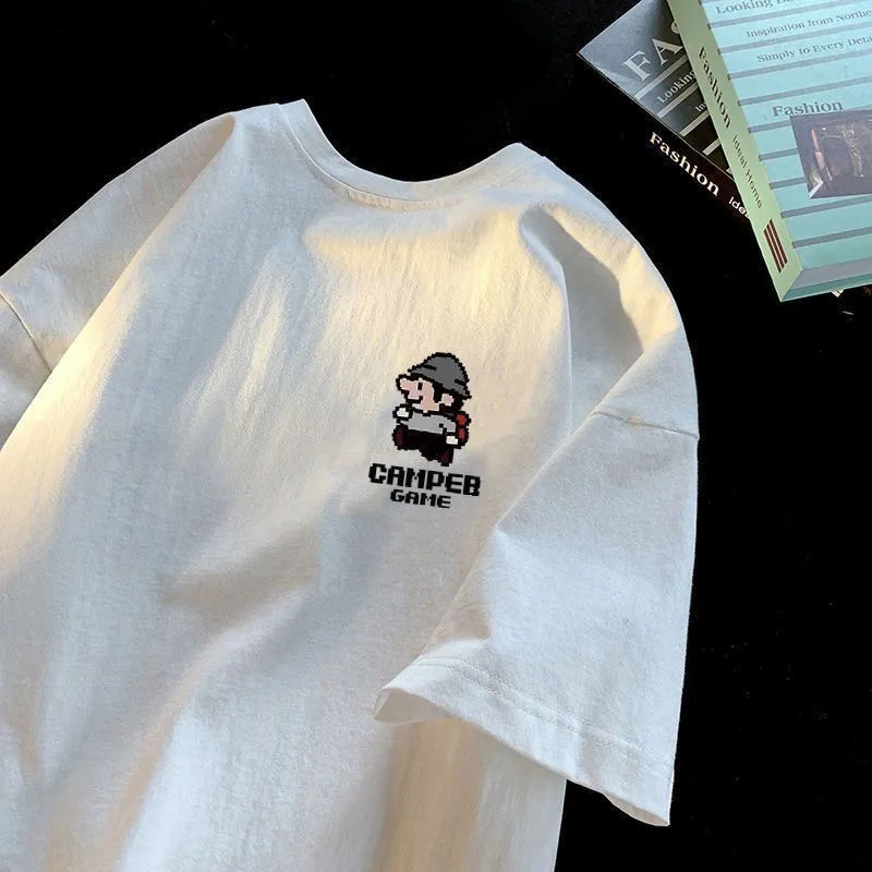 100% Cotton American Loose White T-Shirt Women's Work Clothing Loose Casual Short-Sleeved Ins Versatile Sports Couple Tops 100% Cotton American Loose White T-Shirt Women's Work Clothing Loose Casual Short-Sleeved Ins Versatile Sports Couple Tops