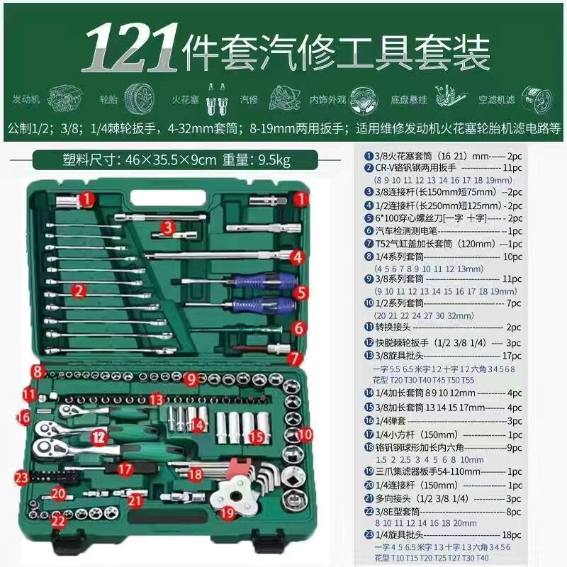 Mantenimiento de reparación de automóviles caja de herramientas de reparación de automóviles manguita trinquete llave de montaje de seguridad de automóviles combinación de automóviles grandes, medianos y pequeños