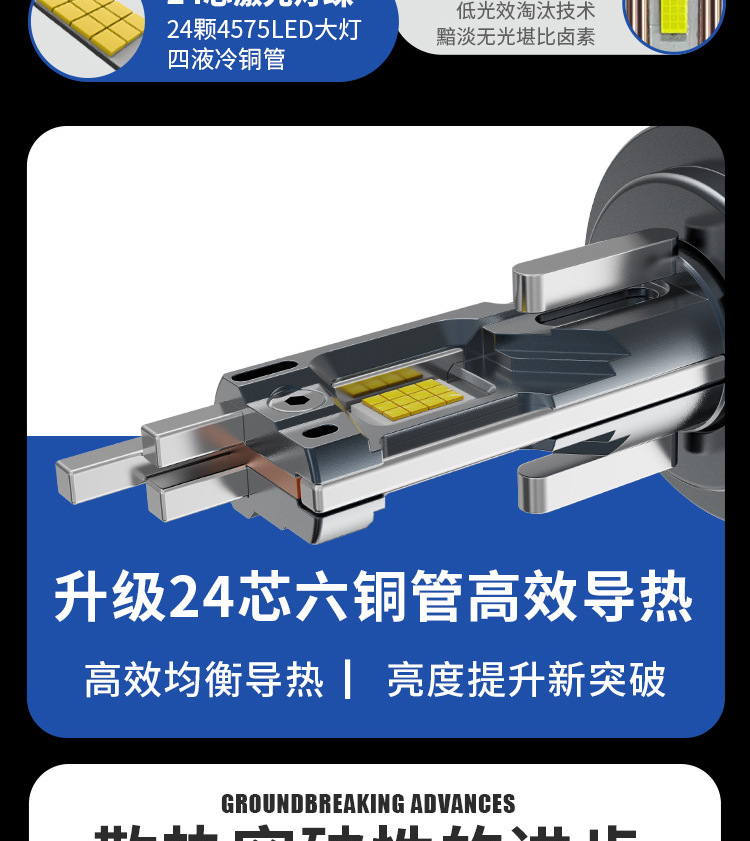 Cross-Border Hot-Selling 6 Copper Tube Car Led Headlight H4 High and Low Beam Integrated H7H19005 Spotlight Ultra-Bright Headlight 360W
