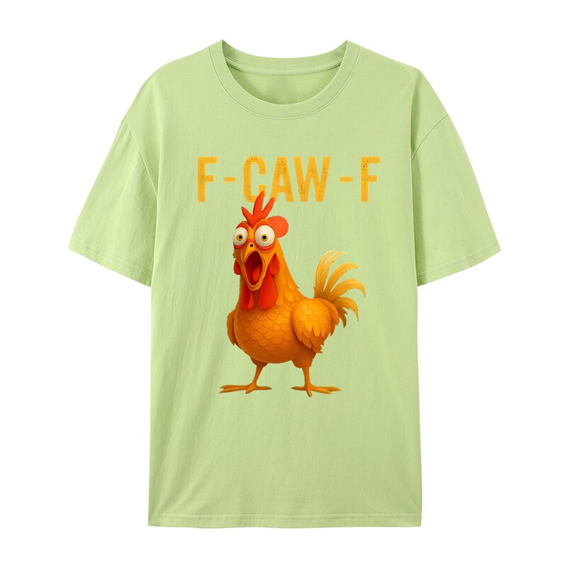 跨境新款有趣的公鸡印花F-Caw-F运动纯棉休闲大码T恤男女同款|undefined