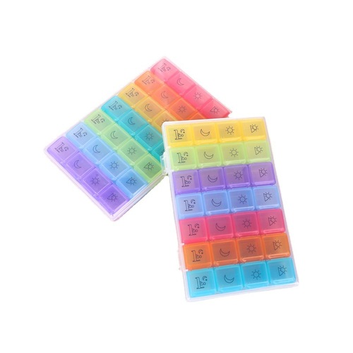 Large 28-grid plastic pill box for the elderly portable dispensing tool colorful divided one-week pill box manicure storage box