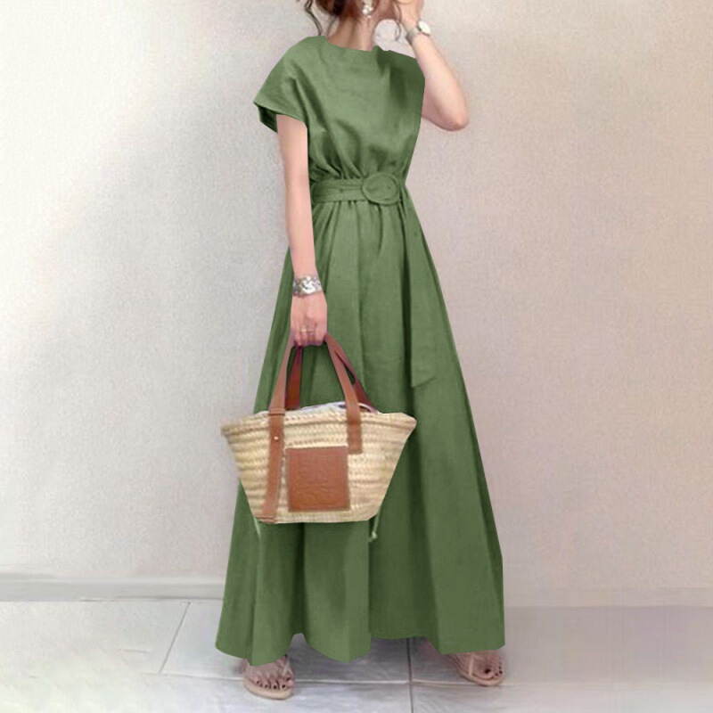 Japanese and Korean Style ins Women's Spring and Summer Literary Mid-length Dress Waist Dress Party Little Black Dress with Belt