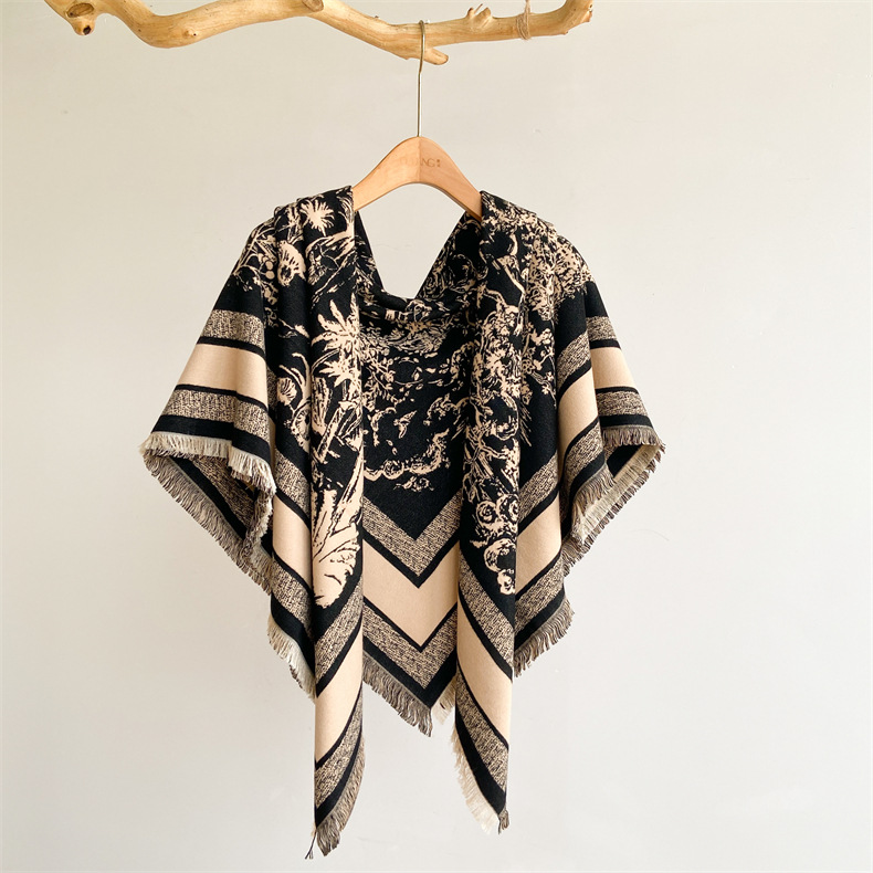 Écharpe en cachemire d'imitation chaude d'hiver avec pompons, écharpe carrée douce, confortable, épaisse et de grande taille, châle_voghion.com