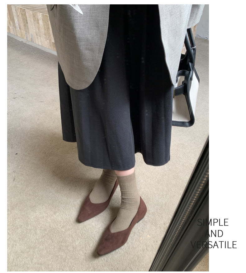 Fashion Slope Heel French Retro Pointed Mary Jane Shallow Mouth Single Shoes Women's Original New Soft Sole Simple Doudou Women's Shoes_vogvips.com