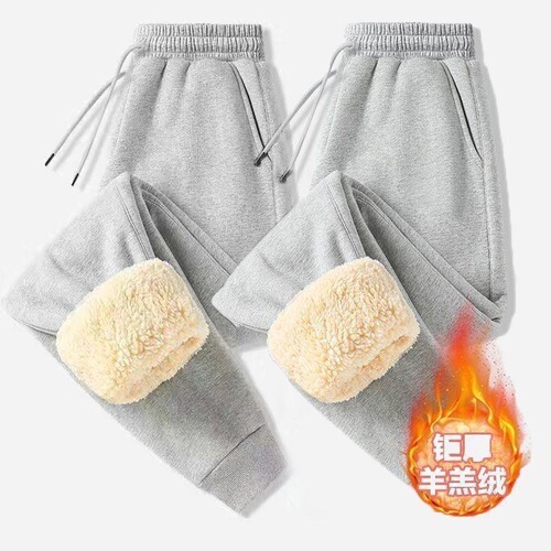 Men's winter trend sports pants with turtleneck cashmere, extra warm, thickened, loose, oversized, casual long pants