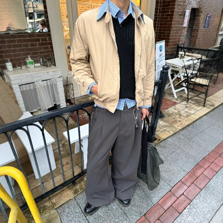 College Style Cleanfit Old Money Style Fake Two-Piece Jacket Top Miu Khaki Navy Blue Harrington Jacket Trendy