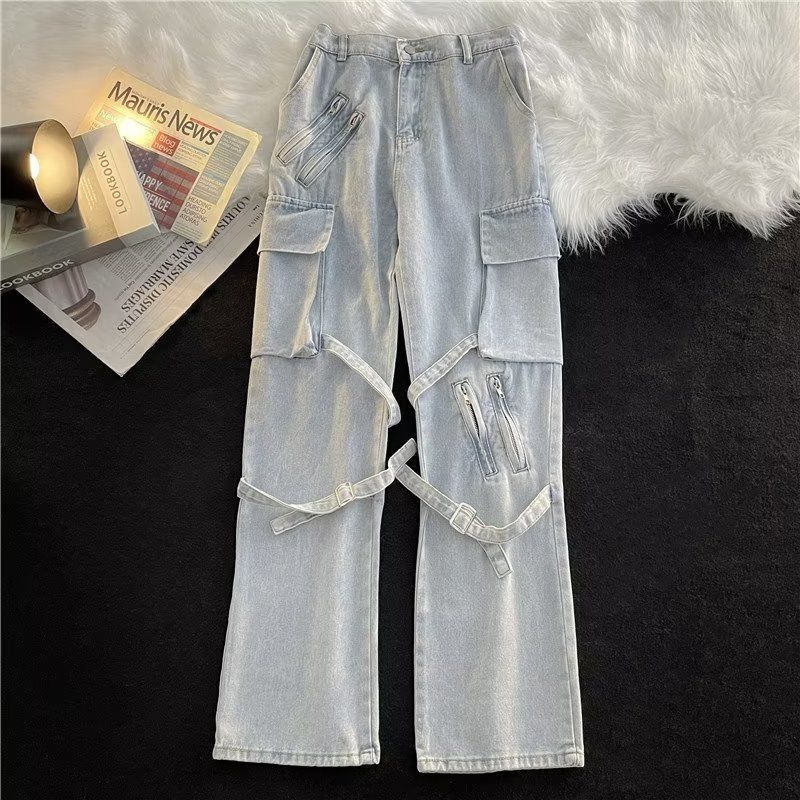 元欧美风高街牛仔裤男情侣款潮流美式工装裤宽松休闲长裤潮