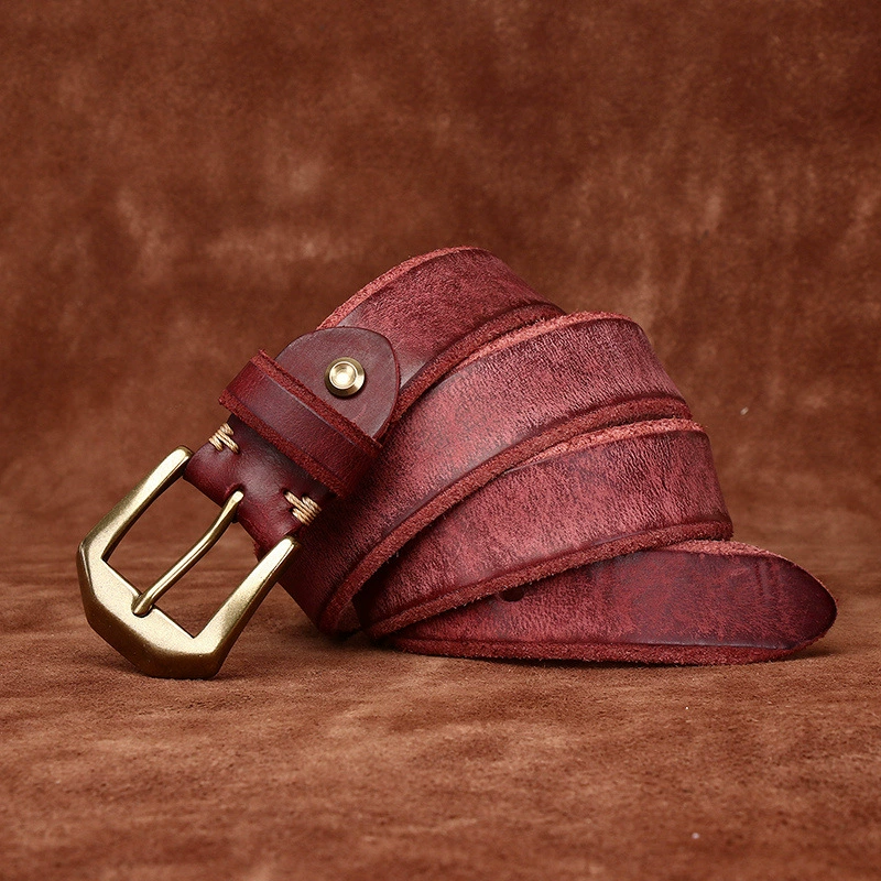 Leather copper retro belt, genuine leather, cowhide