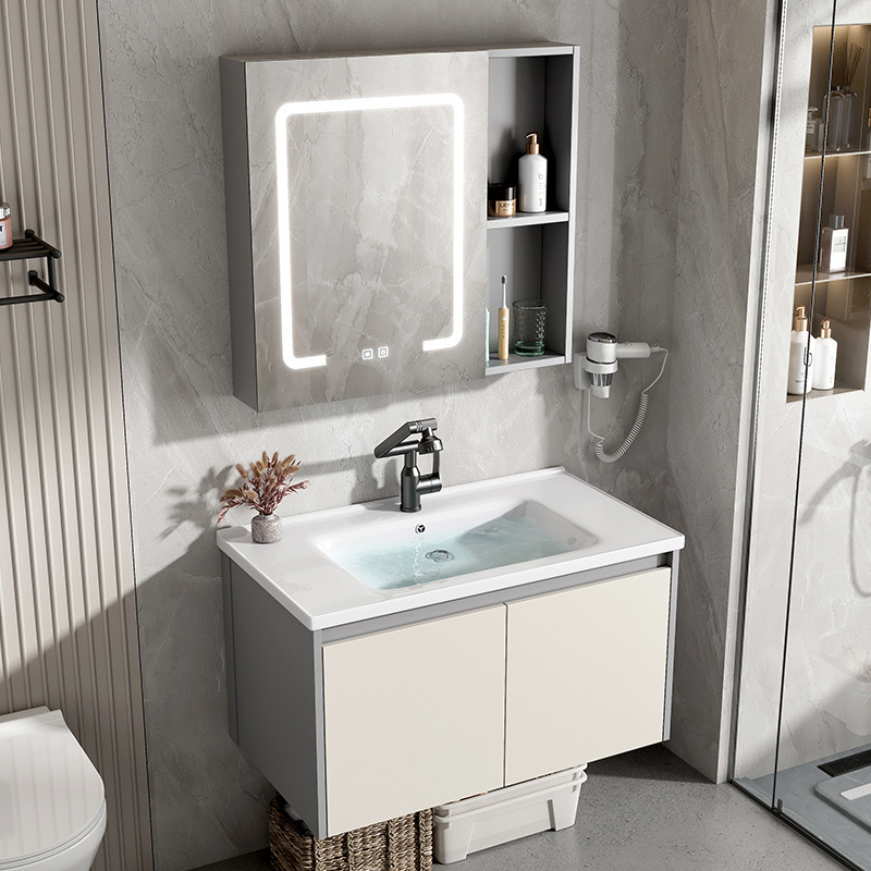 Mueble de baño de estilo crema, lavabo integrado de cerámica, espacio, baño de aluminio, lavabo, lavabo, lavabo, baño combinado