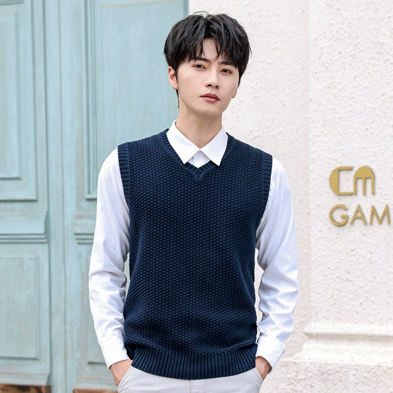 Осенне-Зимний новый жилет-свитер, мужской однотонный жилет без рукавов с V-образным вырезом, Молодежный Модный корейский мужской вязаный жилет