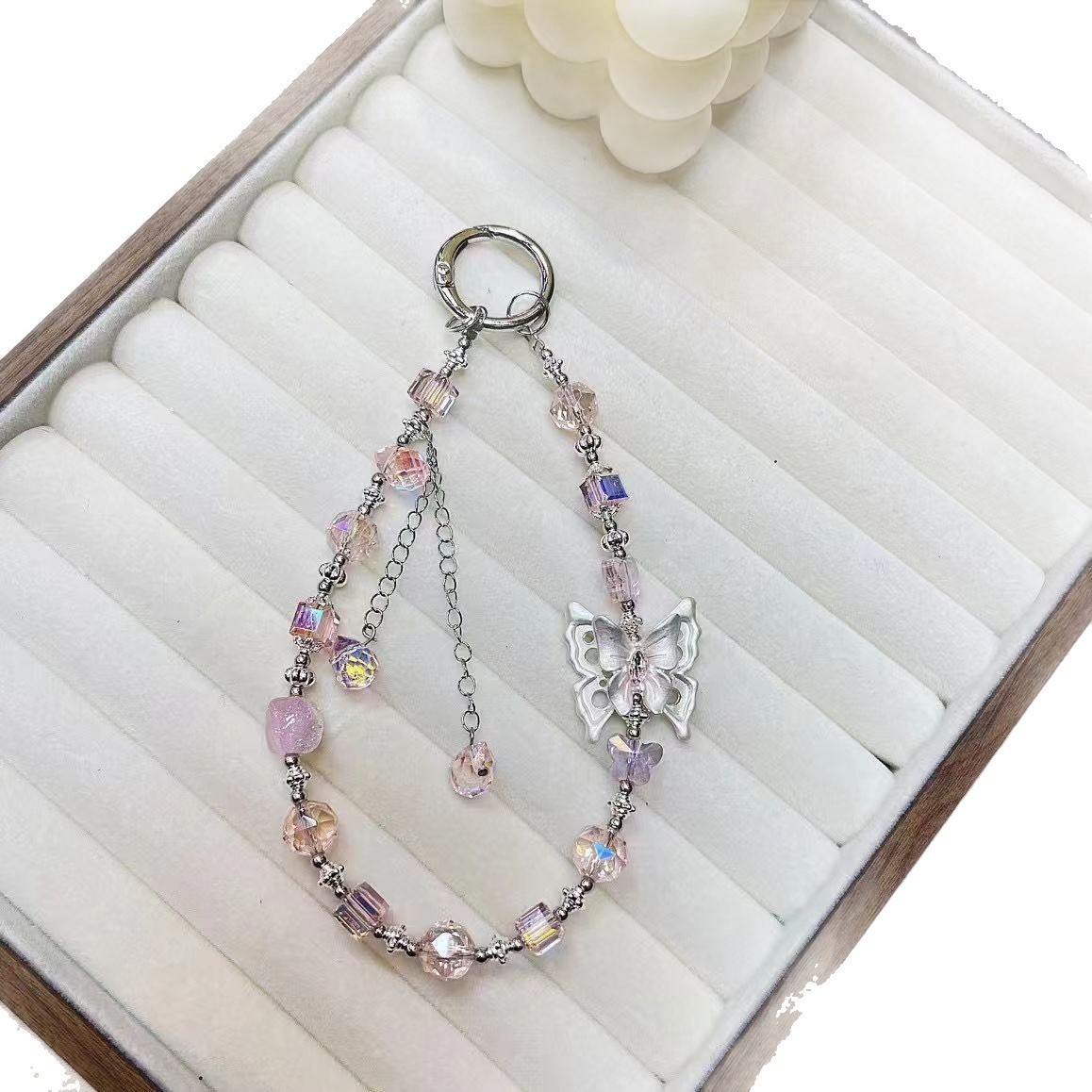 Lujo de alta gama, gran mariposa, cristal, cuentas, cadena de mano, cordón de muñeca, carcasa para teléfono móvil, accesorios femeninos, llavero, colgante