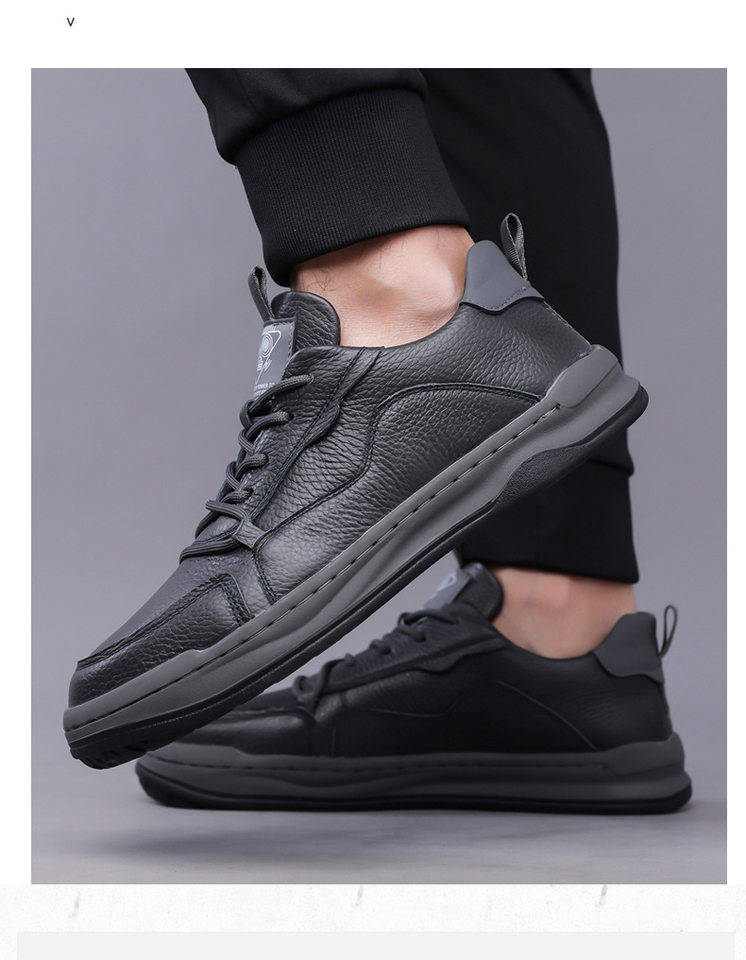 Giày thể thao nam da bò lớp đầu thoáng khí đơn giản, giày sneaker trắng thời trang — Q8058 màu đen, q 8058m trắng, q8058 màu vàng nâu chi tiết 17