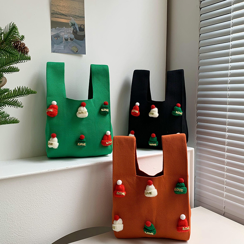 Bolsa de mochila para mujeres versátil 2025 nuevo bolso de regalo de navidad sombrero tridimensional nicho bolso de hombro de punto