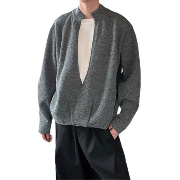 Explosiones transfronterizas de tamaño grande falso de tamaño europeo dos piezas de camisetas de punto de cuello en V suéter hombre viejo viento de invierno y otoño fábrica al por mayor