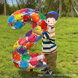 生日缤纷数字气球40寸铝膜23岁儿童宝宝拍照道具男孩装饰场景布置