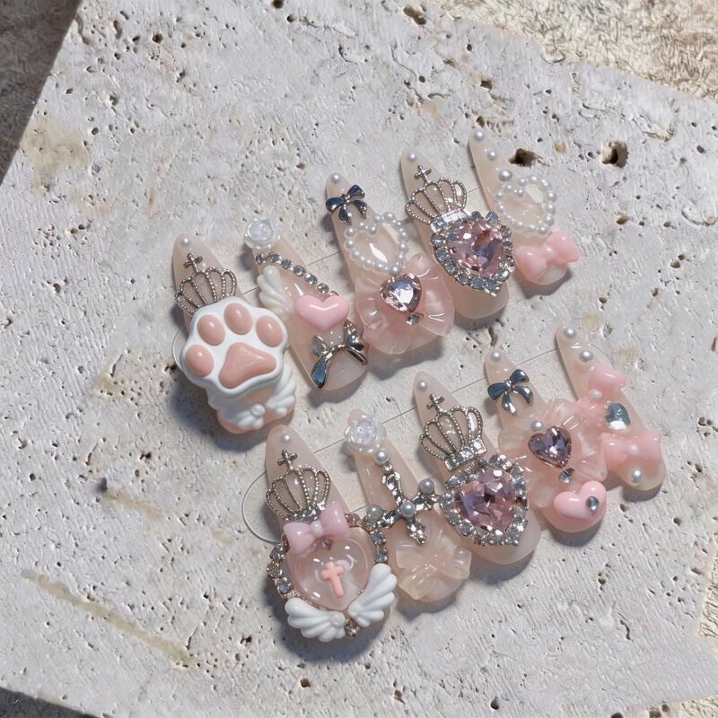 "Sweet Romantic" Light Pink Cream Mass-Produced Japanese-Style Handmade Wearable Nails Removable Nail Art