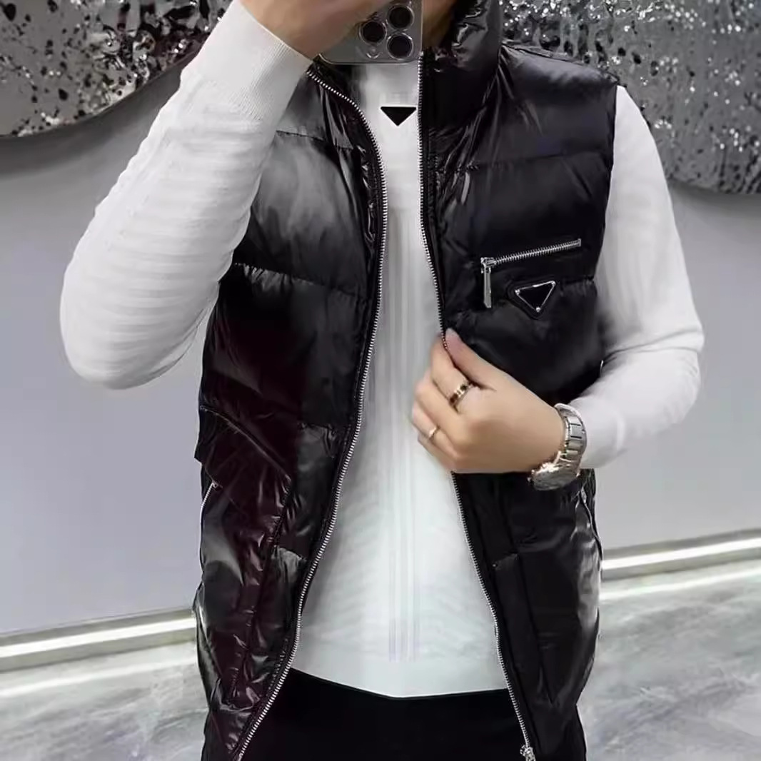 독특한 남성 가을 및 겨울 워시 프리 다운 조끼 유행 패션 수직 칼라 지퍼 카디건 대형 포켓 외부 웨이스트 코트