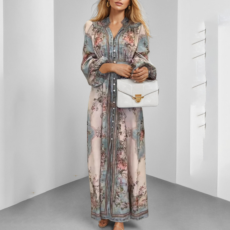 Regular Fit Fit Type Wholesale Women's Elegant Flower Casual Holiday Daily V Neck Long Sleeve Sheath Dress