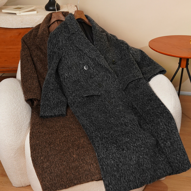 Anfiona 2026 Autumn and Winter New Mohair Wool Looped Woolen Coat, Fluffy and Warm, Elegant Women's Cashmere Coat