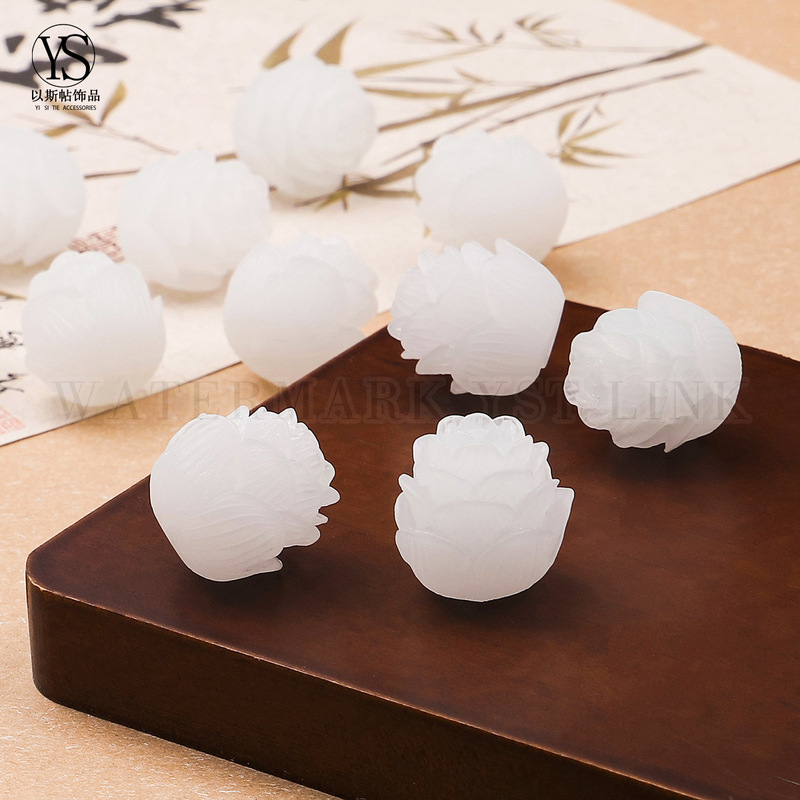 Imitation Bodhi Root White Jade Five-Layer Lotus Ornament Accessories Handmade DIY Accessories Phone Chain Imitation Bodhi Pendant