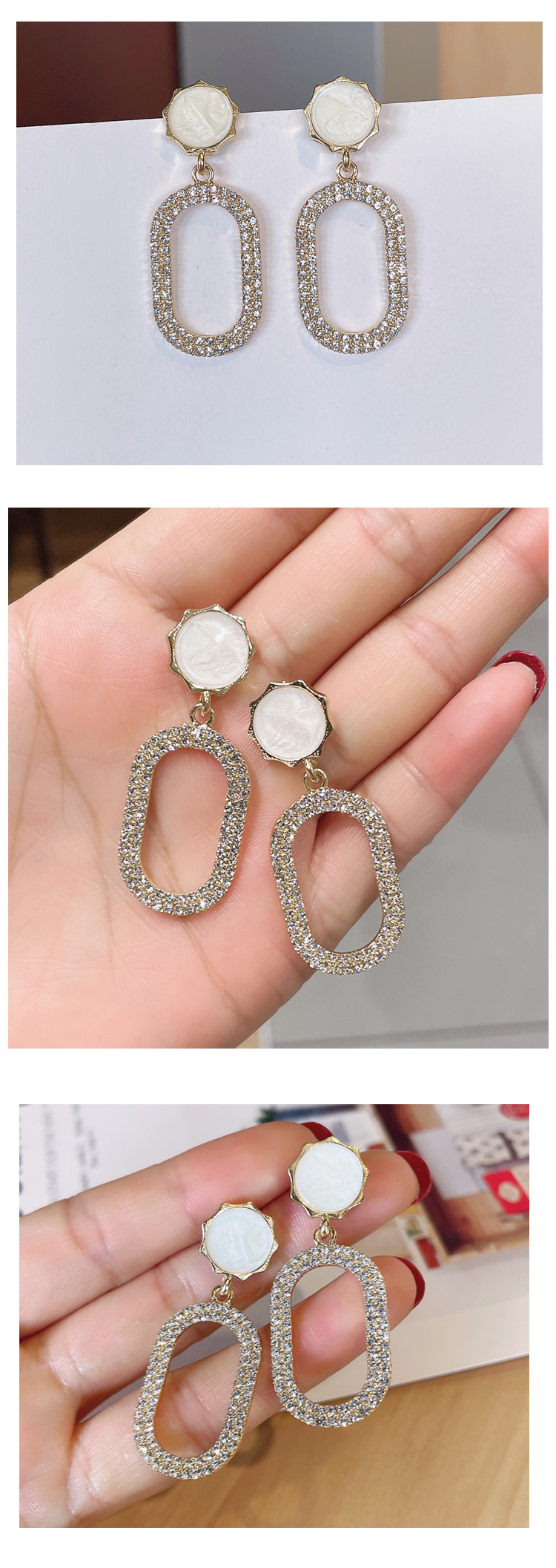 Nihaojewelry Simple Long Hollow Geometric Diamond Earrings Wholesale Jewelry display picture 4