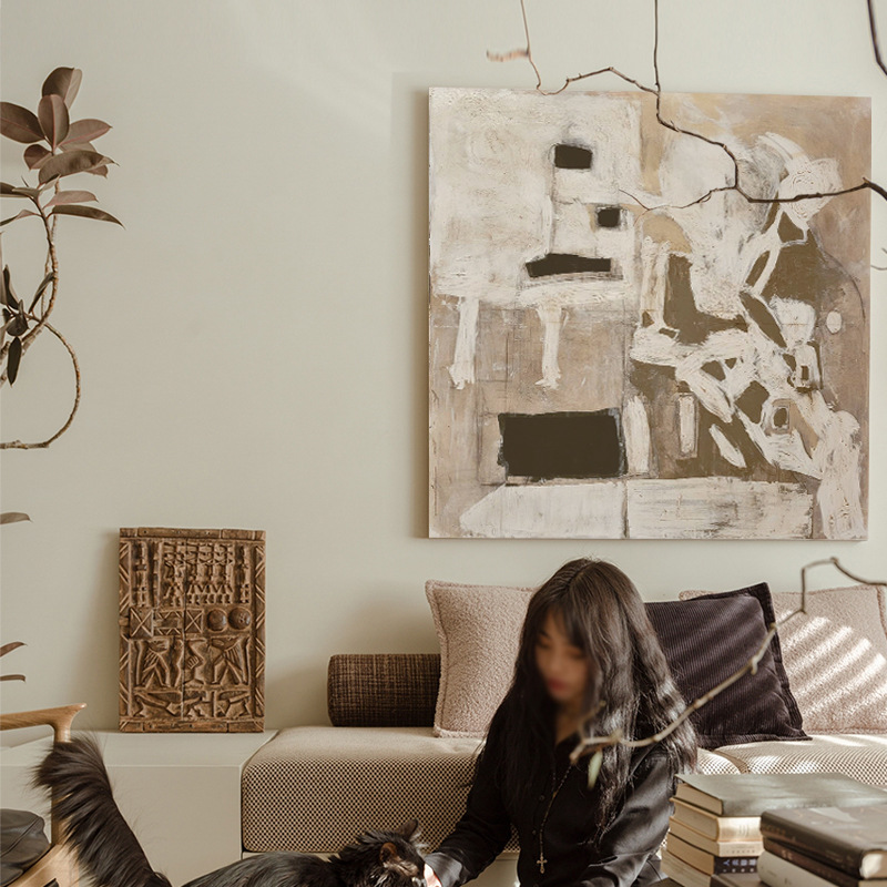 French Cream Style Pure Hand-painted Oil Painting Decorative Painting for Hallway Ins Style High-level Retro Style Living Room Hanging Painting