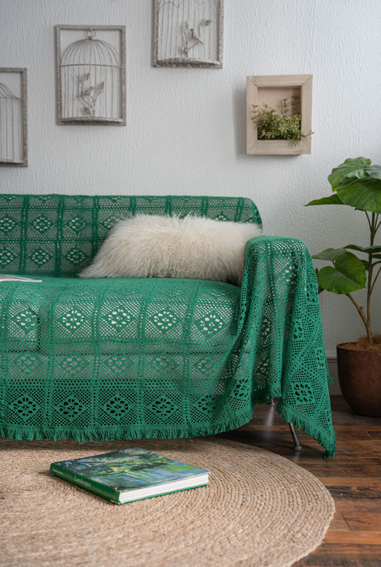 绿钩针沙发巾