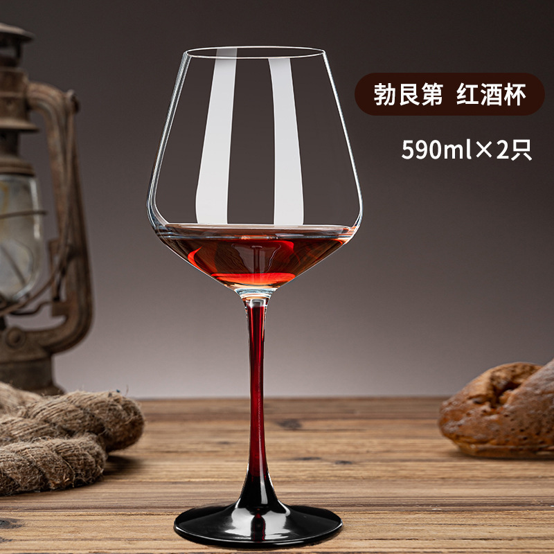 Manzana verde doméstica de alto valor de visualización borgoña taza de vino sin plomo de cristal de alta calidad gran vientre conjunto de tazas de pies altos