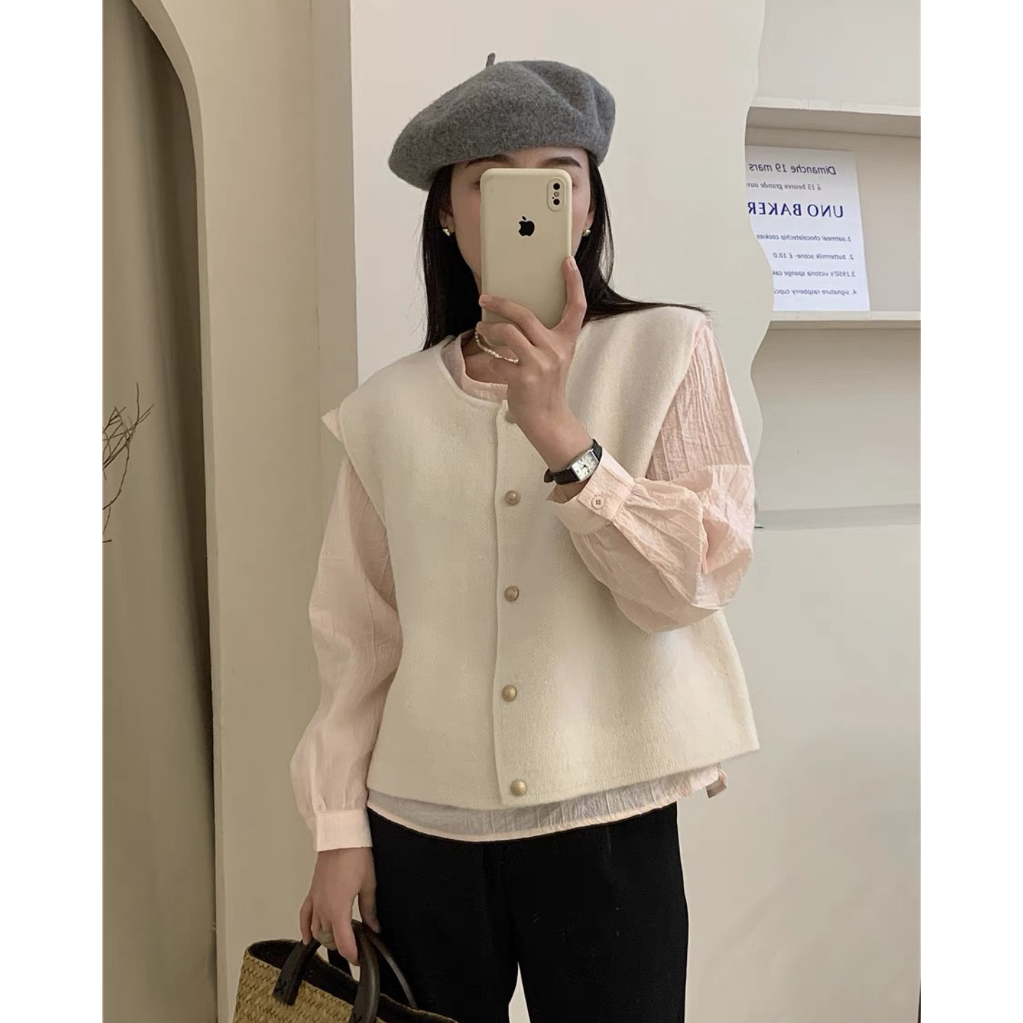 Chaleco Cárdiğan de Punto para Mujer de Cachemira de Punto Cuello Redondo Sin Mangas con Botones para Invierno