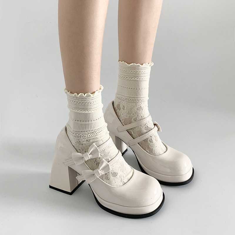 White French Versatile Thick-Soled Thick-Heeled Small Leather Shoes for Women 2025 New Summer Retro Bow High-Heeled Mary Jane Shoes White French Versatile Thick-Soled Thick-Heeled Small Leather Shoes for Women 2025 New Summer Retro Bow High-Heeled Mary Jane Shoes