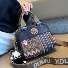 双层耐用帆布牛仔包包2025复古国风特色刺绣手提多用包单肩挎包女