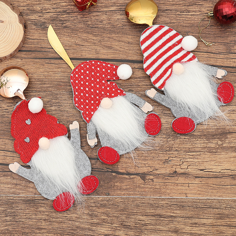 Cross-border new Christmas decoration old man's knife and fork set dwarf doll knife and fork bag Rudolph table decoration ornaments
