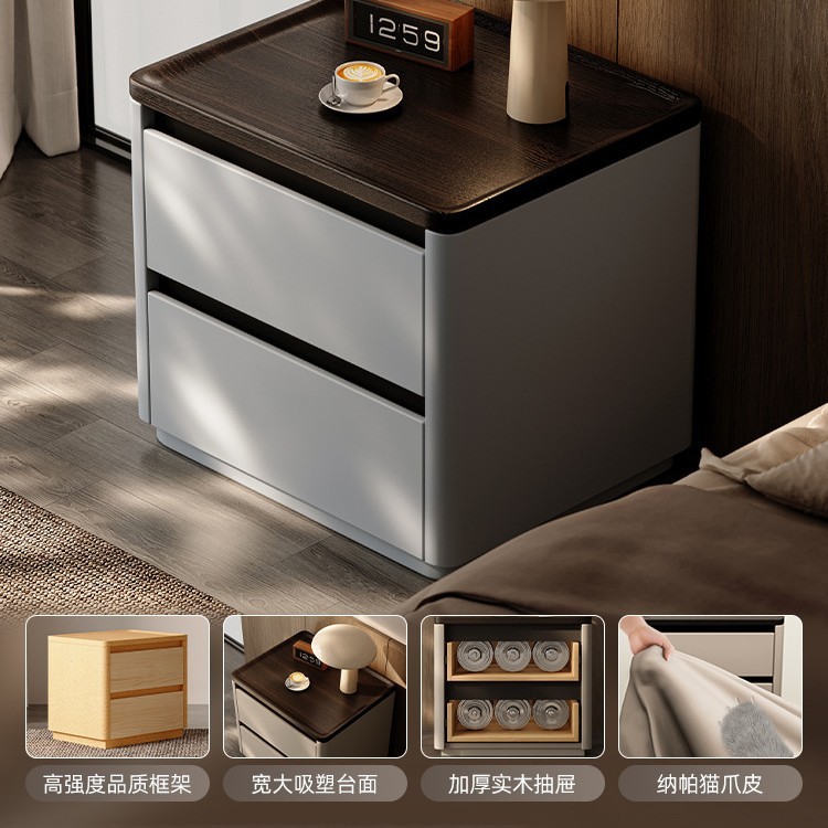 Mesita de noche de madera maciza, lujo ligero, sensación de alta gama 2024, nuevo diseño simple y moderno, dormitorio doméstico, pequeño gabinete junto a la cama