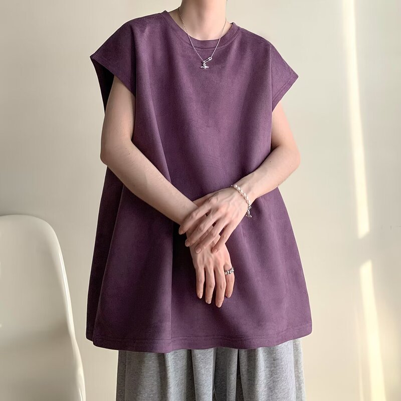 Suede Vest Men's Summer Solid Color Sports Sleeveless T-Shirt Trendy Brand Ins American Style Retro Waistcoat Loose Top