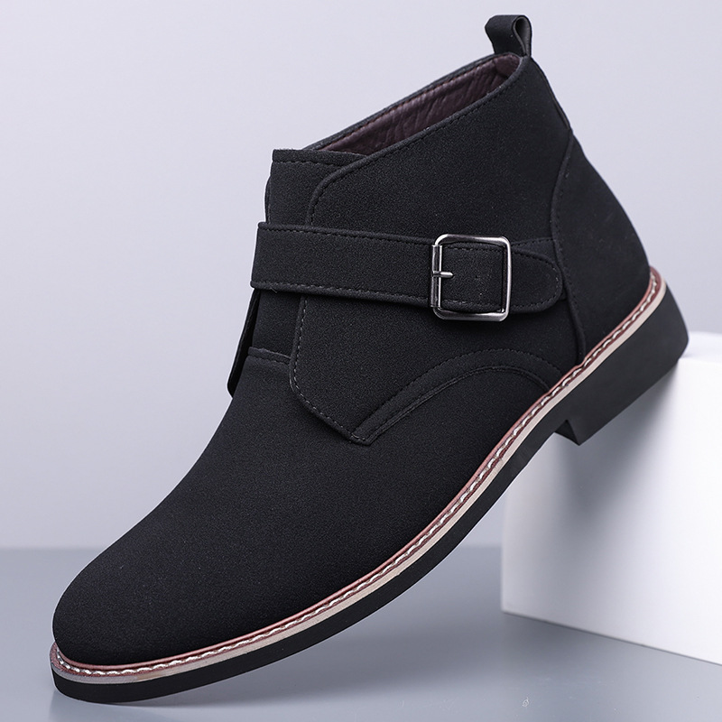 Cross-Border Men's Leather Boots High-Top Slip-On Gentleman Formal Casual Shoes Autumn and Winter Cowhide Short Boots Large Size