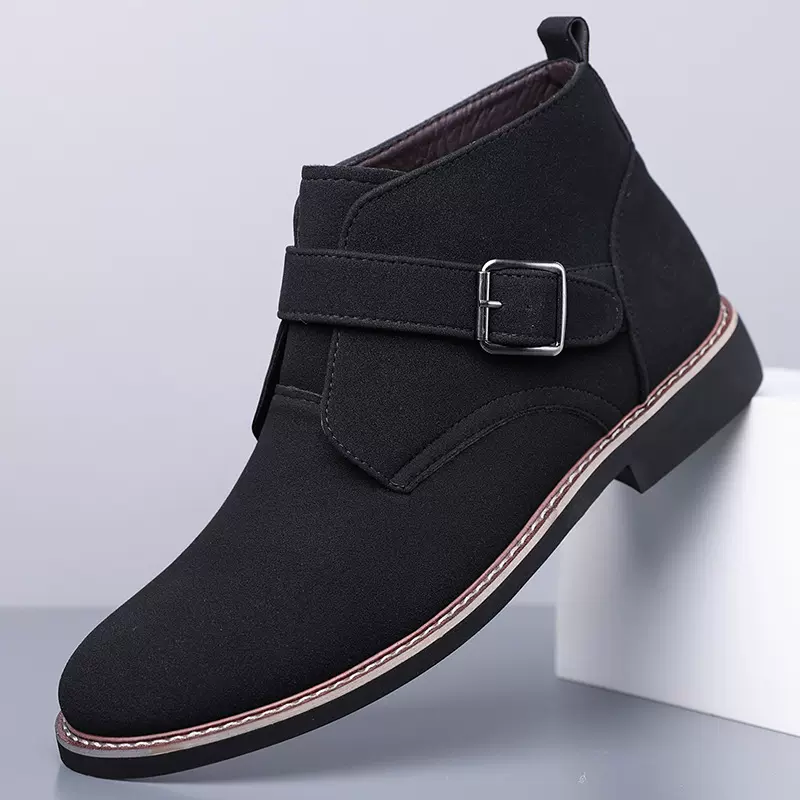 跨境男鞋皮靴高帮套脚绅士正装休闲鞋秋冬牛皮面短靴大码