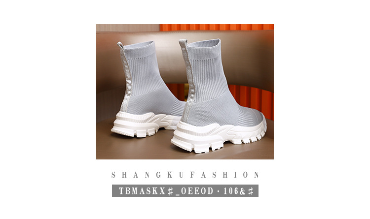 Spring New Fly Knitted Short Boots Thick Soled Versatile Stretch Socks Shoes Thick Soled Knitted Sports Casual Shoes Women's Boots_voghion.com