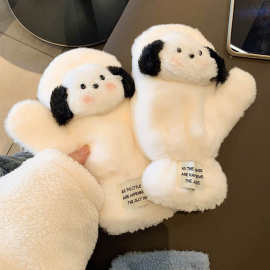 毛绒手套女秋冬季户外连指防寒防风保暖手套可爱帕恰狗手套批发