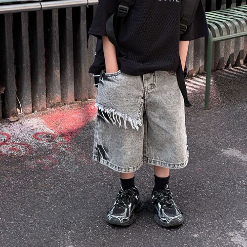 Tairu 2024 new summer style Korean style boys' fashion cool design American jeans children's shorts trendy