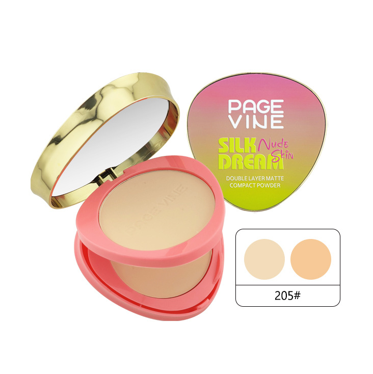PAGE VINE seco y húmedo doble capa de polvo de impureza hidratante controlador de aceite impermeable a prueba de sudor maquillaje de color duradero