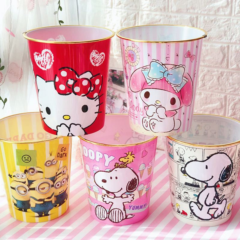 Cute My Melody Trash Can, Cinnamoroll Household Plastic Waste Bin for Girls' Bedroom, Kitchen, Simple Design for Living Room and Bathroom
