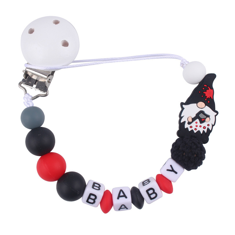 Nuevo BABY letras plásticas de madera chupeta clips Santa Claus silicona bebé pacificador chupeta cadena anti-caída cadena