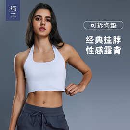 欧美新款性感挂脖抹胸式美背运动内衣女时尚褶皱运动文胸DT146