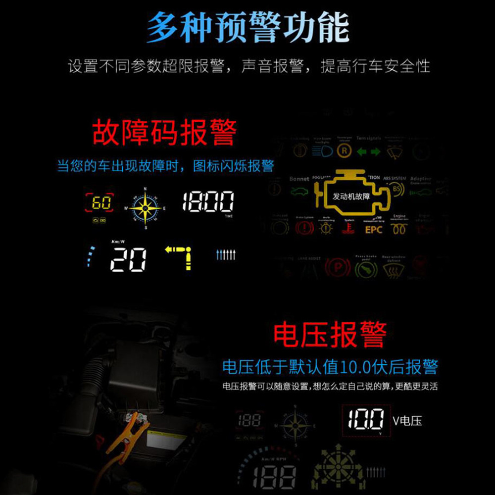 Hud Car Head-Up Display Ai Smart Electronic Dog + Navigation Dual System Obd+Gps Universal for All Cars Q10