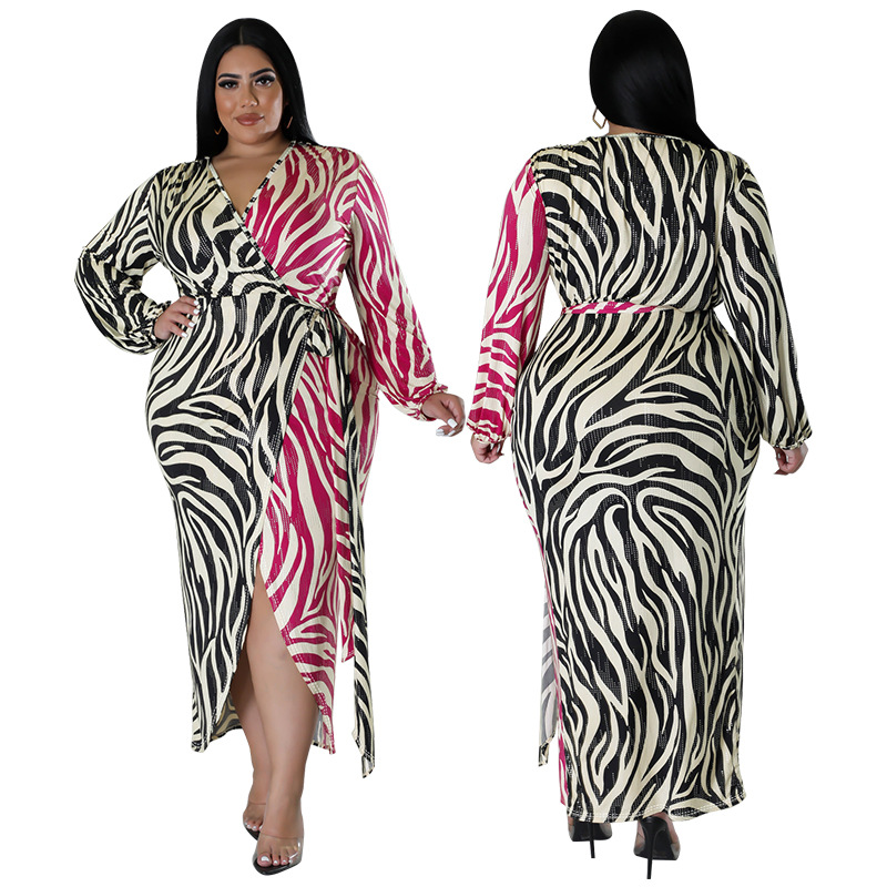 Plus Size Women's Dress Sexy Printed Two Tone Irregular Hemline_voghion.com