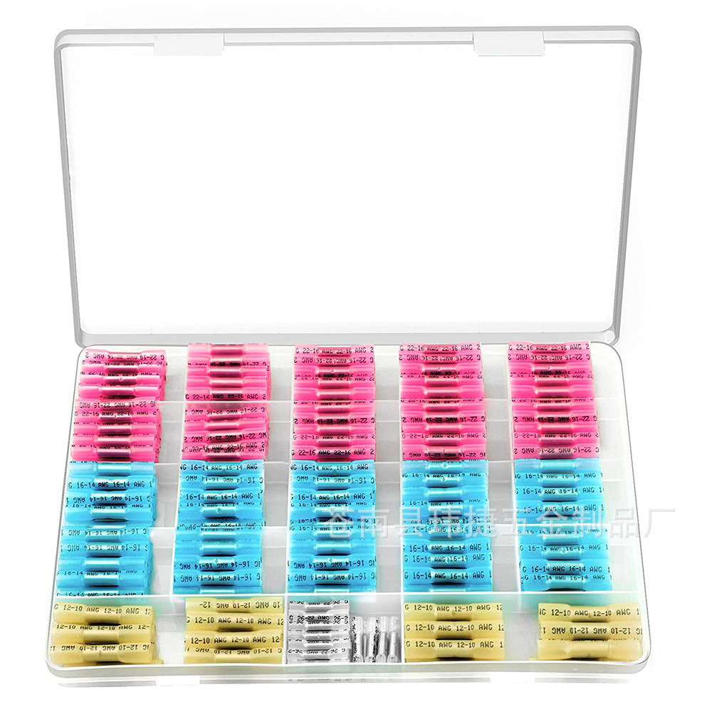 270pcs4种尺寸绝缘防水线连接器套件,锡铜电气压热缩中接管组合