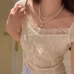 フランスのレトロな真珠の二重のネックレスの小さい米の玉は女性の高級感の軽い豪華な小さい衆の鎖の骨のチェーンのchokerを飾ります。