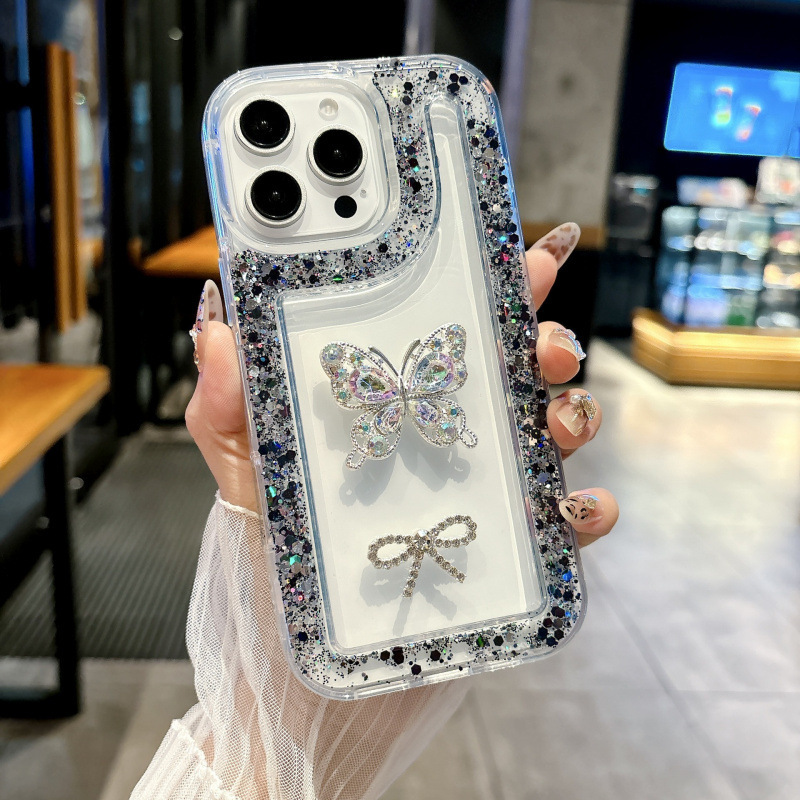 新しいサイドダイヤモンドラインストーンバタフライシェル Apple 16PROMAX 携帯電話ケース DIY Apple 16/15 保護カバーに適しています|undefined