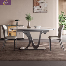 伸缩折叠岩板餐桌带电磁炉方圆两用设计师家用小户型现代轻奢圆桌