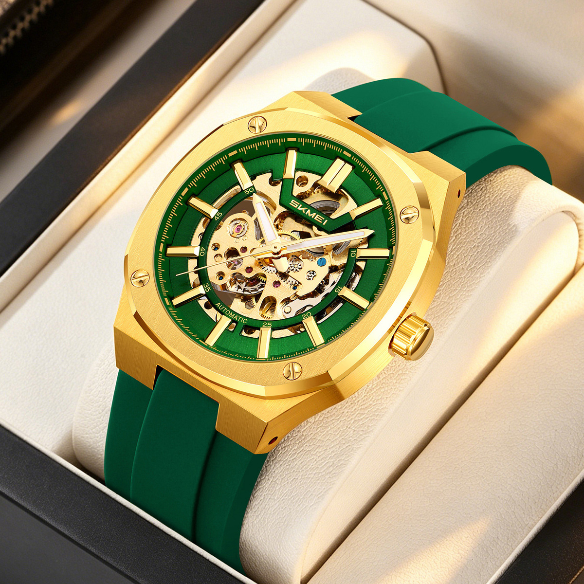 Momento de relojes mecánicos mecánicos automáticos huecos de silicona impermeable correa relojes de hombre comercio exterior personalizado mayorista